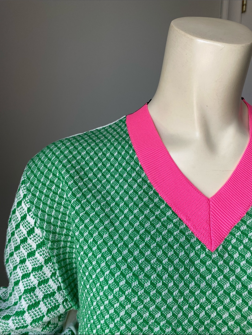 SONIA RYKIEL Green & Pink V‑Neck Patterned Women's Sweater - Picture 9 of 9